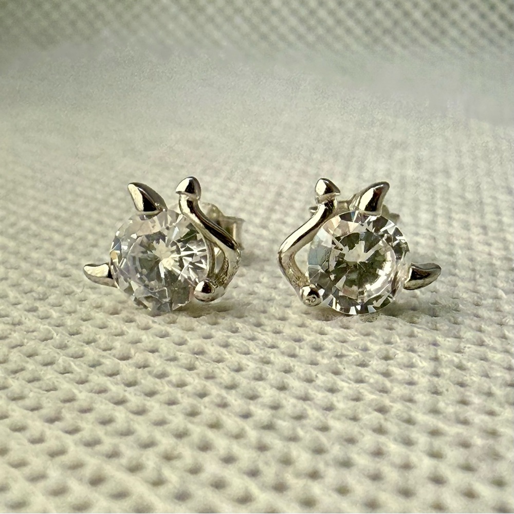NWT Sterling Silver Mini Devil Stud Earrings w/CZ Accents - Picture 2 of 4